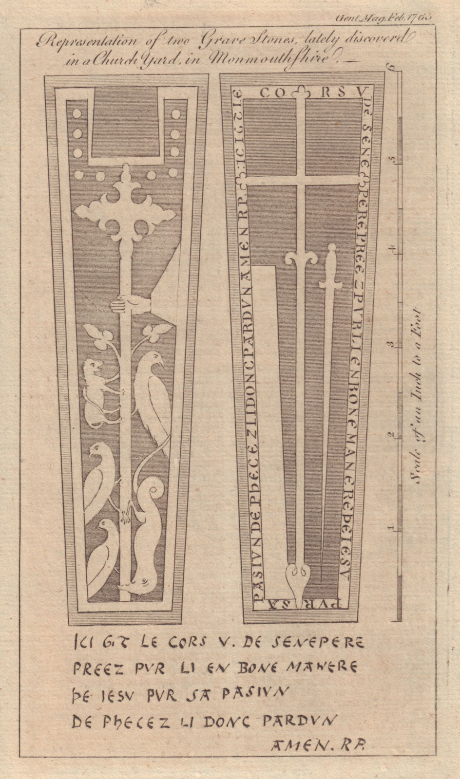 Two Grave Stones lately discovered in a Church Yard in Monmouthshire 1765